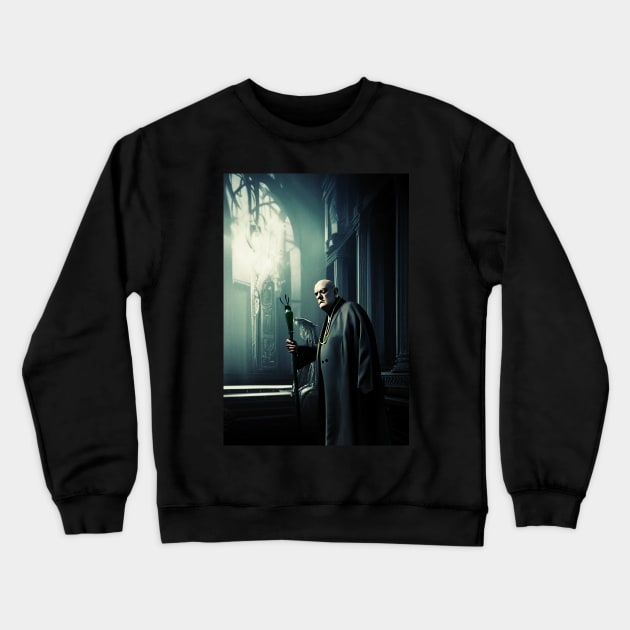 Copy of Aleister Crowley The Great Beast of Thelema in a Dark Magickal Palace Digital Art Crewneck Sweatshirt by hclara23